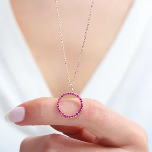 Mia Vento Fuşya Taşlı Basic Halka Rose Renk Gümüş Kolye