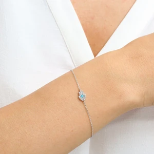 Mia Vento Firuze Detay Işıltılı Fatma Ana Eli Gümüş Bileklik