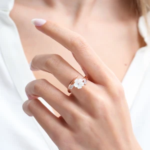 Mia Vento Manolya Çiçeği Işıltısı Rose Renk Gümüş Yüzük