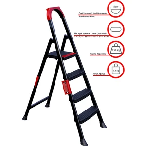Anka Plus 3+1 Basamaklı Metal Siyah Merdiven