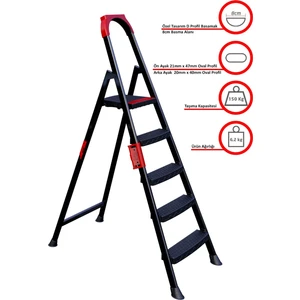 Anka Plus 4+1 Basamaklı Metal Siyah Merdiven