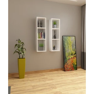 Dekormer Design Kitaplık Beyaz Duvar Rafı Ikili Takım