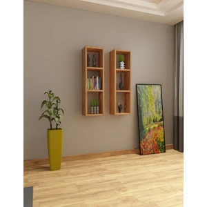 Dekormer Design Kitaplık Atlantik Kahve Duvar Rafı Ikili Takım