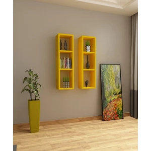 Dekormer Design Kitaplık Sarı Duvar Rafı Ikili Takım