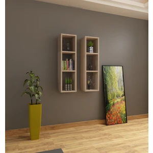 Dekormer Design Kitaplık Açık Meşe Duvar Rafı Ikili Takım