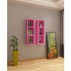 Dekormer Design Kitaplık Pembe Duvar Rafı Ikili Takım
