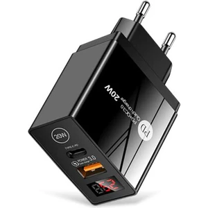 20W Pd + USB Hızlı Şarj LED Göstergeli - Siyah