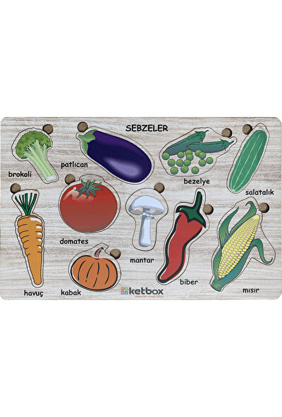 Ketbox Ahşap Eğitici Öğretici Yapboz Bulmaca - Geometrik Şekiller + Taşıtlar + Sebzeler