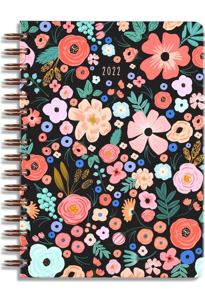 Matt Notebook A5 2022 Yılı Haftalık Ajanda 12 Aylık Çiçekler Siyah