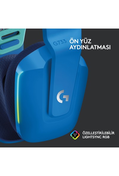 Logitech G G733 LIGHTSPEED RGB Kablosuz 7.1 Surround Ses Oyuncu Kulaklığı - Mavi