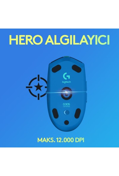 Logitech G G305 LIGHTSPEED 12.000 DPI Kablosuz Oyuncu Mouse - Mavi