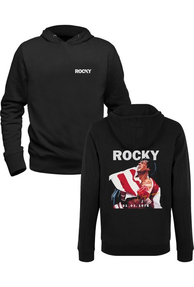 Alfa Tshirt Rocky Balboa Dijital Baskılı Siyah Ön Arka Baskılı Sweatshirt