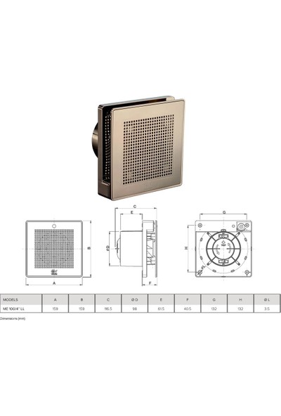 Vortice Düşük Ses Seviyesi 26.9 Db(A) Mimari Uygulama Ideal Tasarım Kesintisiz Çalışma Havalandırma Fanı Banyo Mutfak Salon Oda Agmair Agm Punto Evo Gold Gıallo Dekoratif