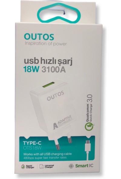Outos Micro USB Fast - Hızlı Şarj Aleti 18W 3100A