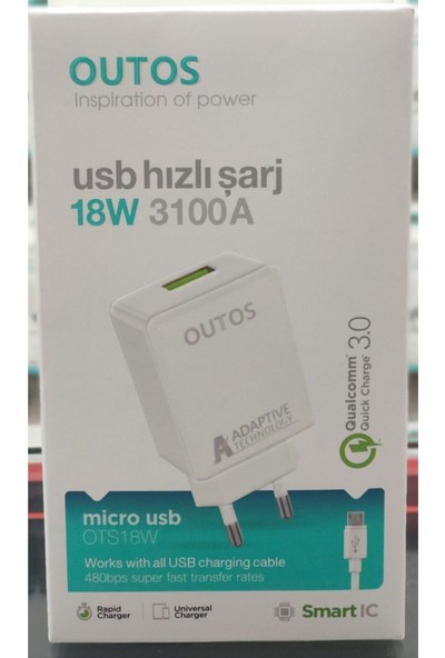 Outos Micro USB Fast - Hızlı Şarj Aleti 18W 3100A