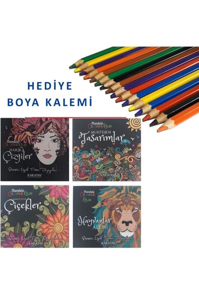 Easyso Karatay Mandala Boyama Kitabı Seti 4 Adet + Renkli Kuru Boya