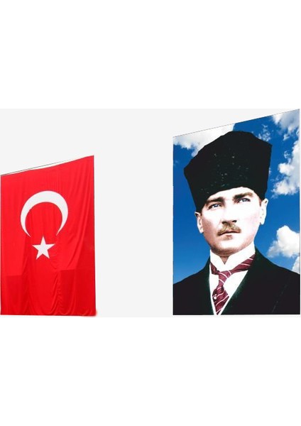 -4 Raşel Kumaş Atatürk Posteri + Türk Bayrağı 300 x 450 cm