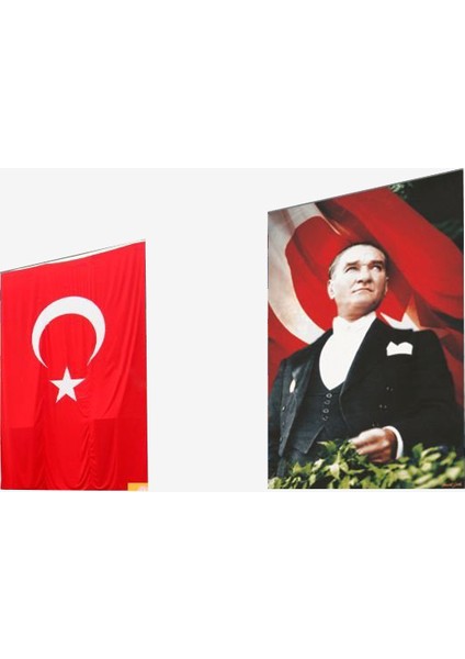 -5 Raşel Kumaş Atatürk Posteri + Türk Bayrağı 600 x 900 cm