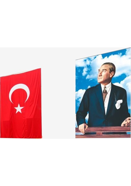 -2 Raşel Kumaş Atatürk Posteri + Türk Bayrağı 300 x 450 cm