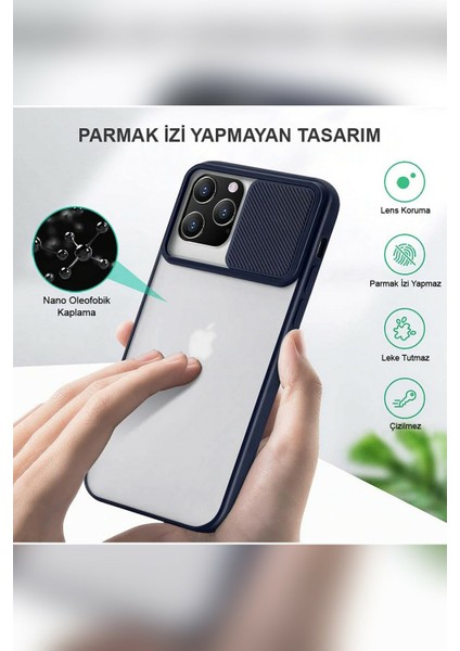 Apple iPhone XS Max Kapak Lensi Açılır Kapanır Kamera Korumalı Silikon Kılıf - Lacivert