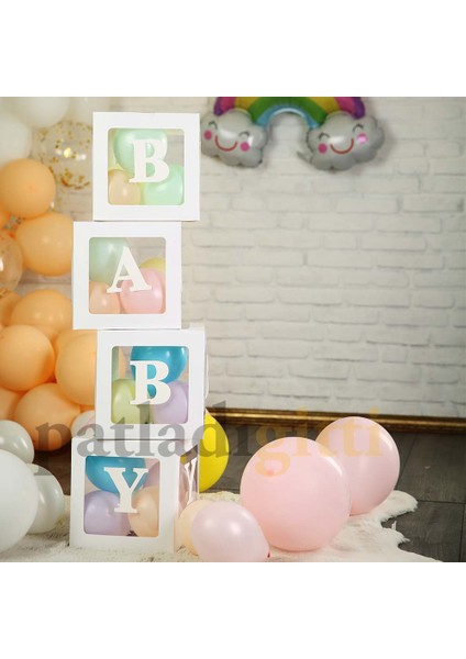 33 Parça Baby Yazılı Şeffaf Beyaz Kutu ve Balon Seti