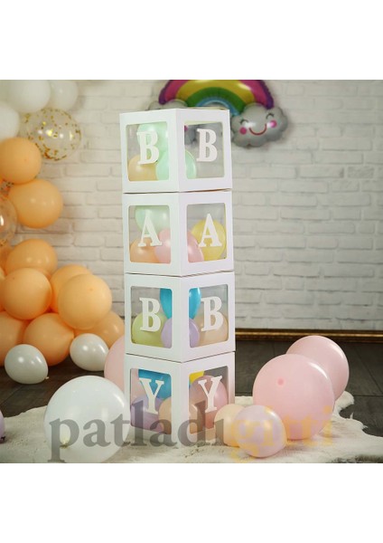 33 Parça Baby Yazılı Şeffaf Beyaz Kutu ve Balon Seti fiyatları