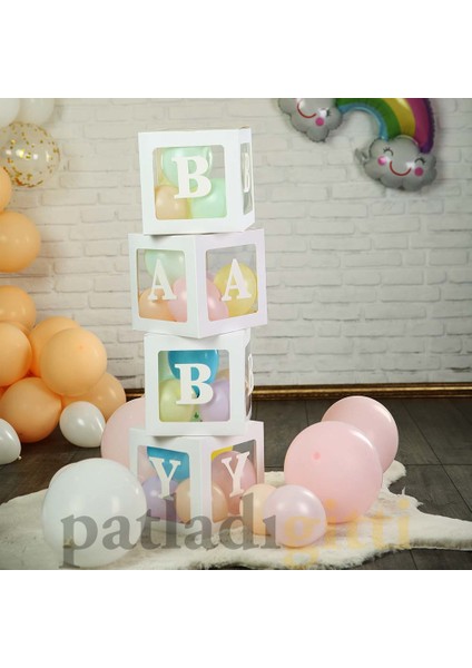 33 Parça Baby Yazılı Şeffaf Beyaz Kutu ve Balon Seti modelleri