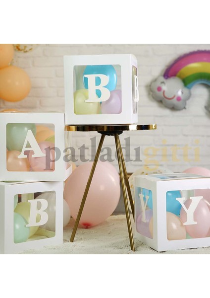 33 Parça Baby Yazılı Şeffaf Beyaz Kutu ve Balon Seti fırsatları