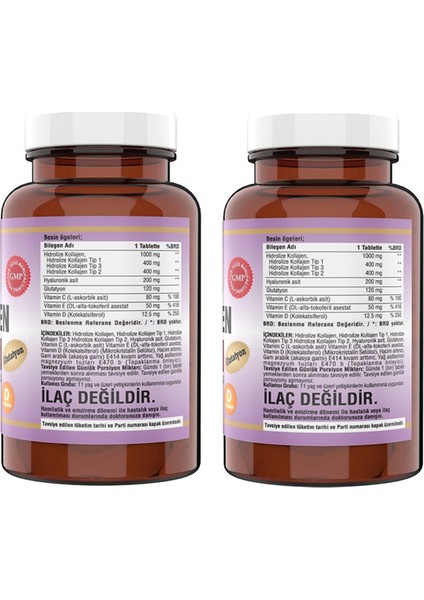 Kollajen Tip 1 - 2 - 3 Vitamin C - E 180 Tablet 2 Kutu
