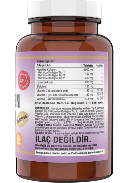 Kollajen Tip 1 - 2 - 3 Vitamin C - E 180 Tablet 2 Kutu