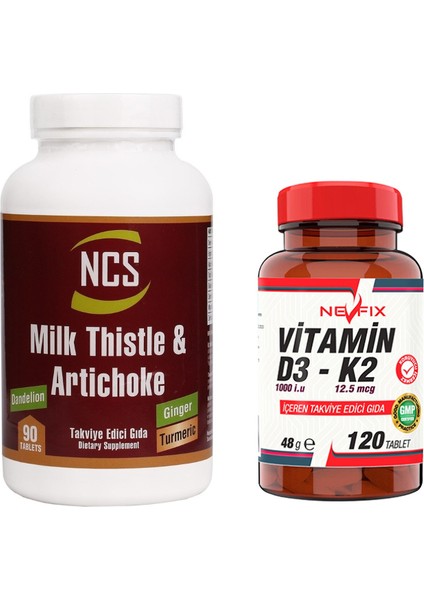 Milk Thistle 90 Tablet & Nevfix Vitamin D3-K2 120 Tablet