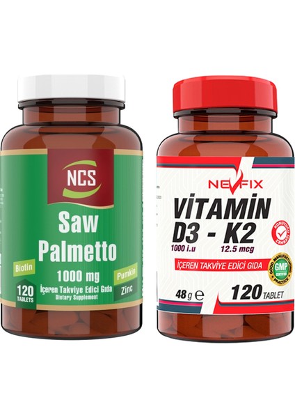 Saw Palmetto 120 Tablet & Nevfix Vitamin D3-K2 120 Tablet