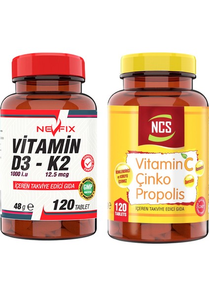 Vitamin C Çinko Propolis 120 Tablet & Vitamin D3-K2 120 Tablet