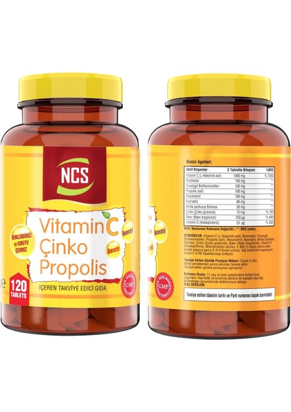 Vitamin C Çinko Propolis 120 Tablet & Vitamin D3-K2 120 Tablet