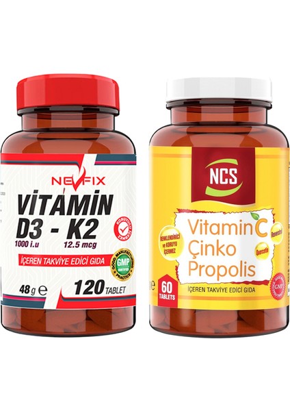 Vitamin C Çinko Propolis 60 Tablet & Vitamin D3-K2 120 Tablet