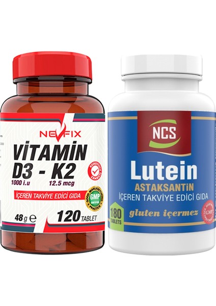 Lutein Astaksantin 180 Tablet & Nevfix Vitamin D3-K2 120 Tablet