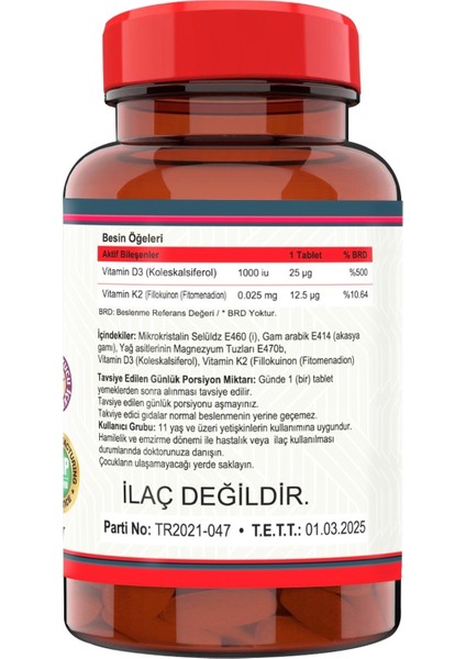 Vitamin K2 & Vitamin D3 120 Tablet 3 Kutu modelleri
