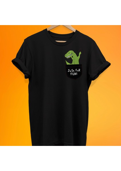 Dinazor Cep Baskılı %100 Pamuk Oversize T-Shirt Büyük Beden Tişörthirt