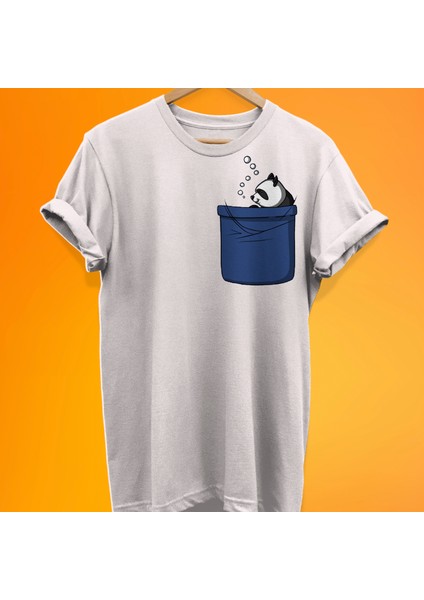 Panda Cep Baskılı %100 Pamuk Oversize T-Shirt Büyük Beden Tişört