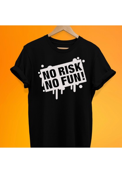 No Risk No Fun Baskılı %100 Pamuk Oversize T-Shirt Büyük Beden Tişört