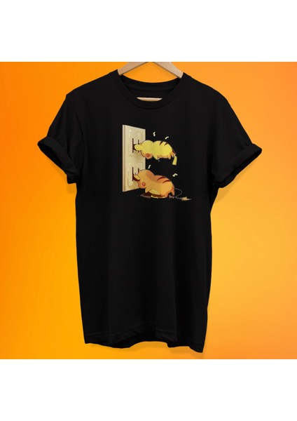 Pikachu Baskılı %100 Pamuk Oversize T-Shirt Büyük Beden Tişört