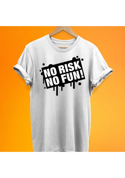 No Risk No Fun Baskılı %100 Pamuk Oversize T-Shirt Büyük Beden Tişört