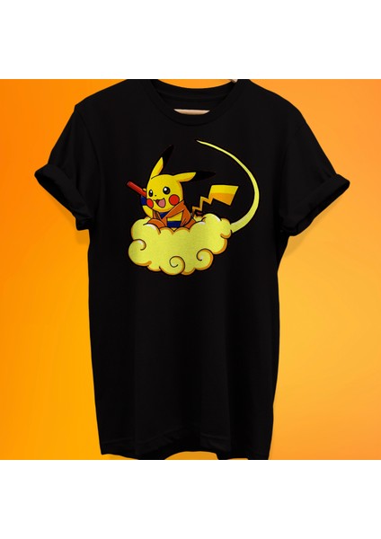 Pikachu Baskılı %100 Pamuk Oversize T-Shirt Büyük Beden Tişört