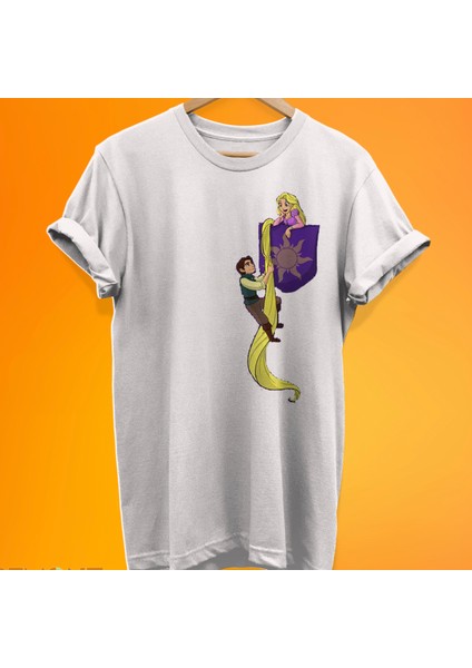 Rapunzel Cep Baskılı %100 Pamuk Oversize T-Shirt Büyük Beden Tişört
