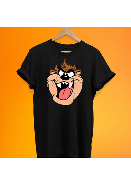 Tazmanya Canavarı Baskılı %100 Pamuk Oversize T-Shirt Büyük Beden Tişört