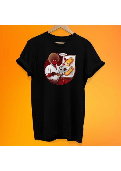 Deadpool Bob Ross Baskılı %100 Pamuk Oversize T-Shirt Büyük Beden Tişört