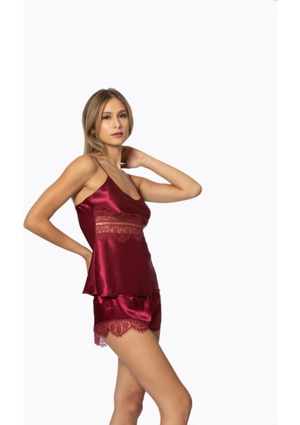 Saten Dantelli 3'lü Şort & Kombi & Sabahlık Takım 2490