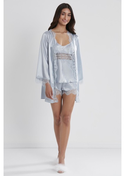 Saten Dantelli 3'lü Şort & Kombi & Sabahlık Takım 2490 fiyatları