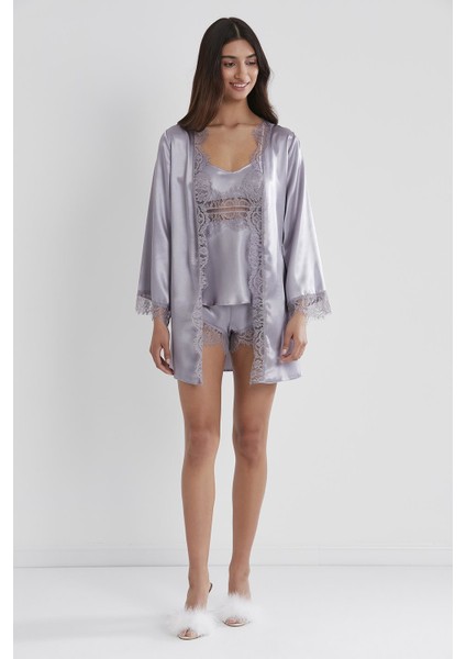 Saten Dantelli 3'lü Şort & Kombi & Sabahlık Takım 2490 fiyatları