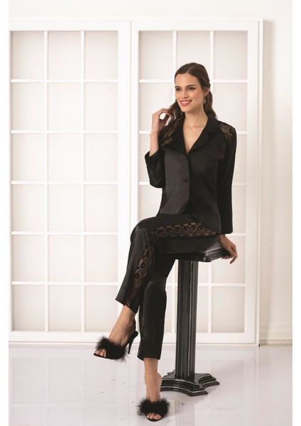 Saten Dantelli Pijama Takımı - 1438